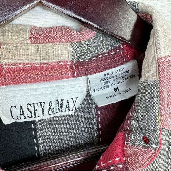 Casey & Max Embroidered Leaves Patchwork Buffalo Check Button Front Shirt Medium - Picture 10 of 13